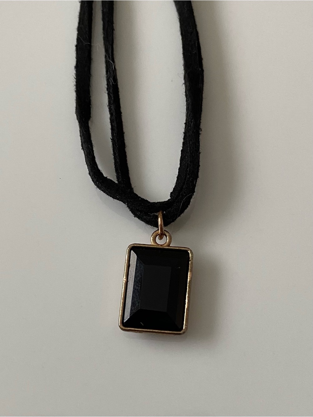 Black Rectangular Pendant Necklace with Gold Trim